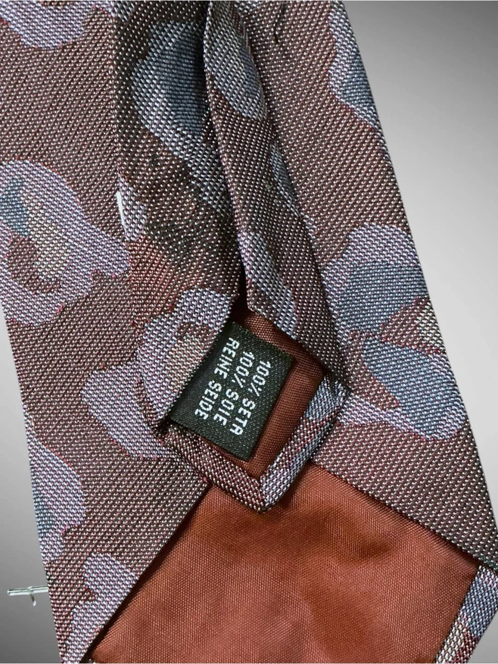 Secours Vintage 100% Silk Floral Necktie Brown Gray 3.25” Classic Tie
